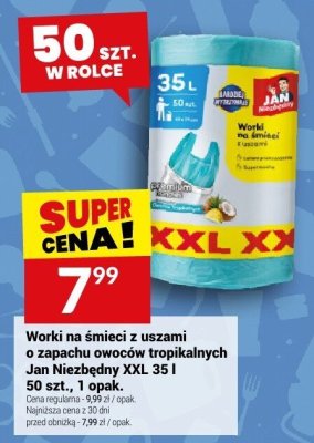Worki na śmieci z uszami o zapachu owoców tropikalnych Jan Niezbędny XXL 35 l 50 szt. promocja w Twój Market