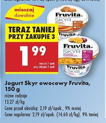 Jogurt mango marakuja Fruvita skyr promocja w Biedronka