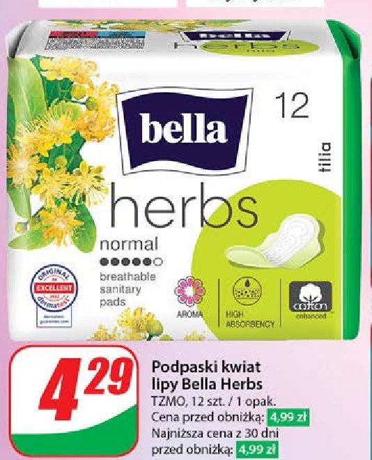 Podpaski higieniczne tilia Bella herbs promocja w Dino