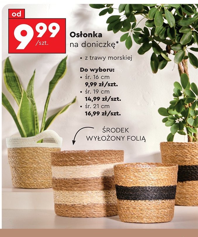 Osłonka na doniczkę z trawy morskiej 21 cm promocja w Biedronka