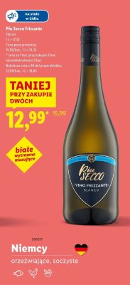 Wino Piu Secco Frizzante białe wytrawne musujące promocja w Lidl