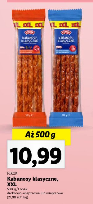 Kabanosy drobiowo-wieprzowe xxl Pikok promocja w Lidl