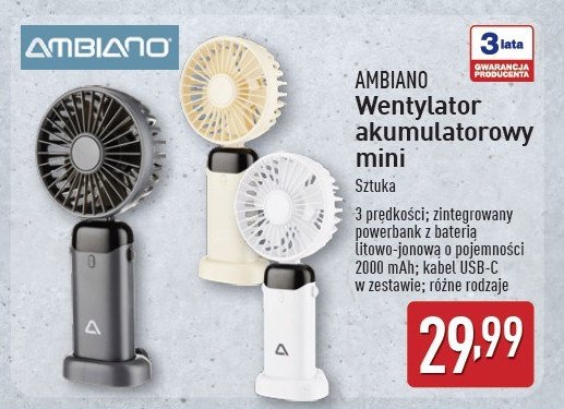Wentylator akumulatorowy mini AMBIANO promocja w Aldi