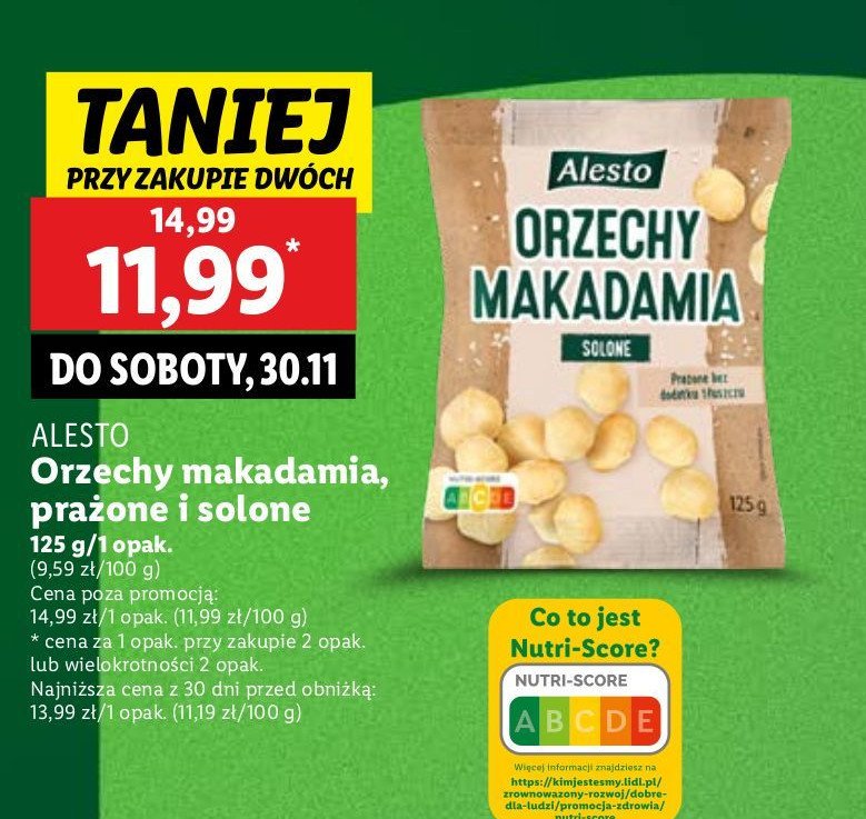 Orzechy makadamia prażone i solone Alesto promocja