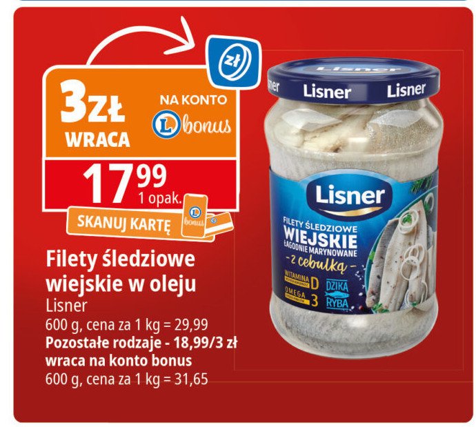 Filety śledziowe z suszonymi pomidorami Lisner promocja w Leclerc