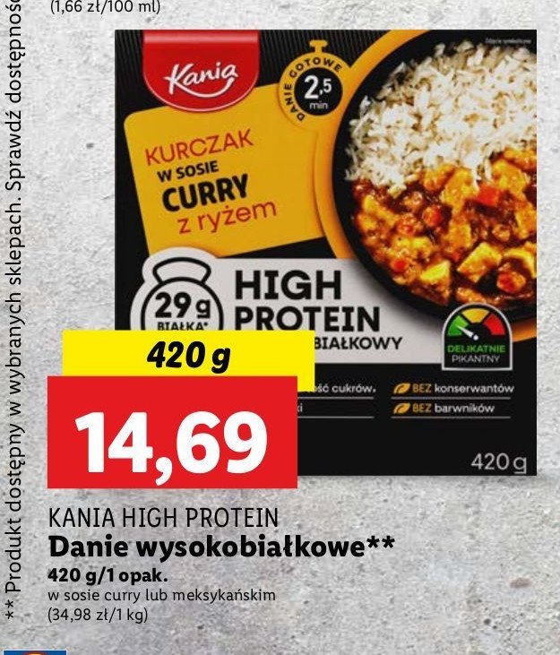 Kurczak w sosie curry z ryżem Kania promocja w Lidl