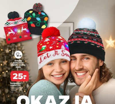 Świąteczna czapka LED (różne wzory) promocja w Netto