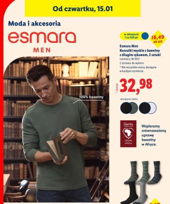 Koszulki męskie z bawełny z długim rękawem Esmara Men, 2 sztuki promocja w Lidl