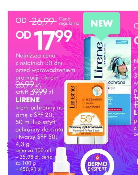 Sztyft spf 50+ Lirene dermoprogram promocja w Super-Pharm