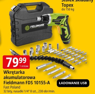 Wkrętarka akumulatorowa Fieldmann FDS 10155-A Fast Poland 32 bity, nasadki 1/4" 8 szt., 230 obr/min. promocja w Leclerc