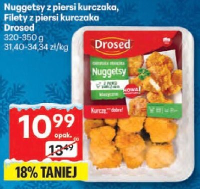 Nuggetsy z piersi kurczaka, Filety z piersi kurczaka Drosed 320-350g promocja w Delikatesy Centrum