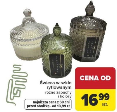 Świeca w szkle ryflowanym różne zapachy i kolory promocja w Carrefour