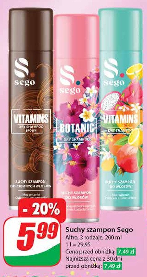 Suchy szampon vitamins do ciemnych włosów Sego promocja