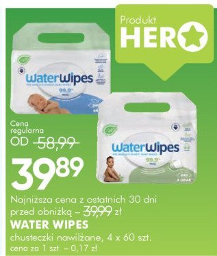 Chusteczki nawilżane WATER WIPES 4 x 60 szt. promocja w Super-Pharm