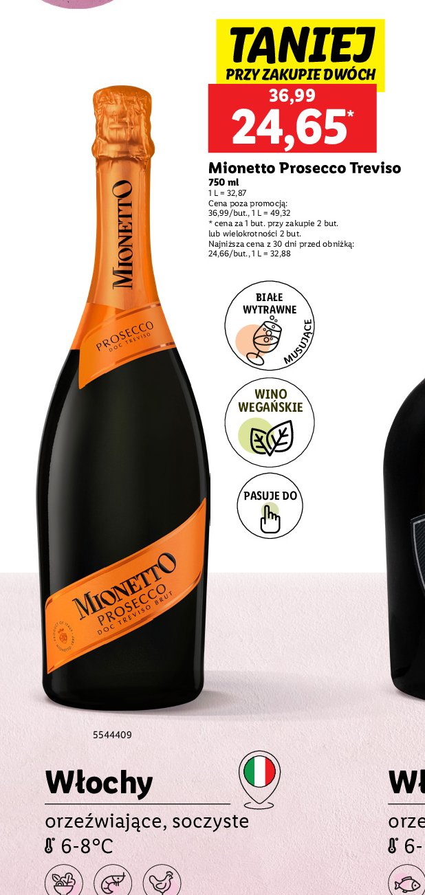 Wino białe wytrawne Mionetto prosecco promocja w Lidl