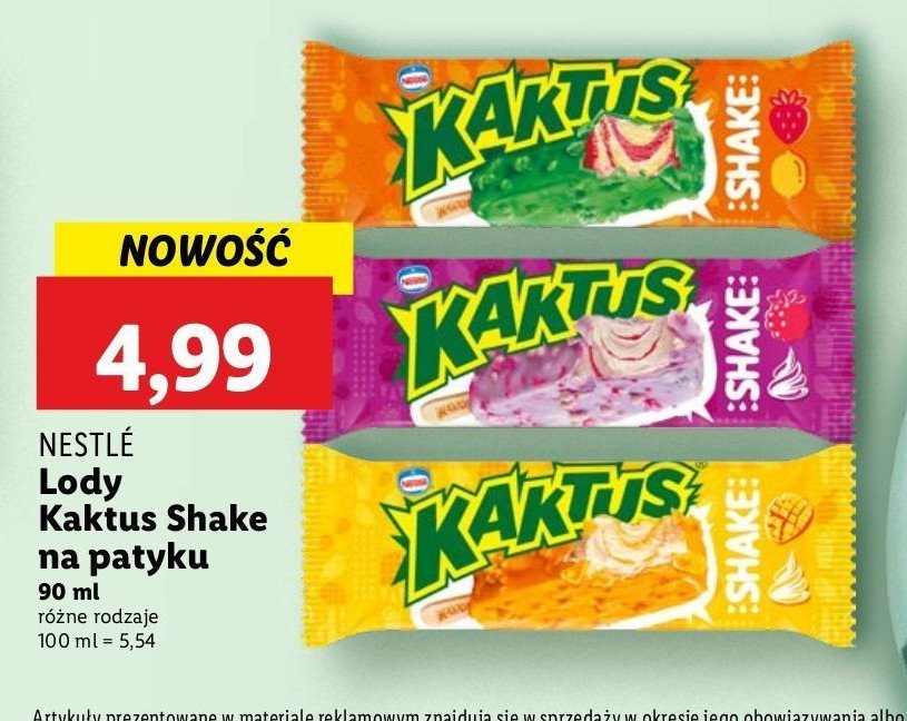 Lody shake malina Nestle kaktus promocja w Lidl