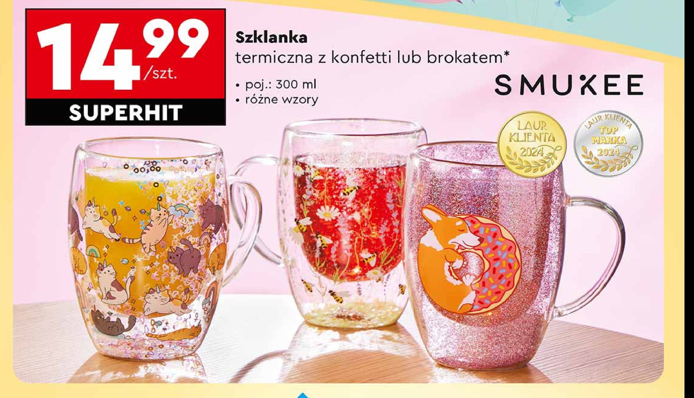 Szklanka termiczna z konfetti 300 ml Smukee promocja w Biedronka
