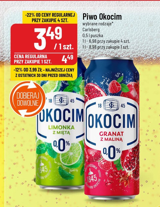 Piwo Okocim limonka z miętą 0% promocja