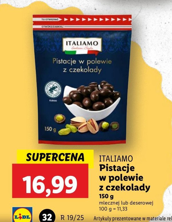 Pistacje w czekoladzie Italiamo promocja w Lidl
