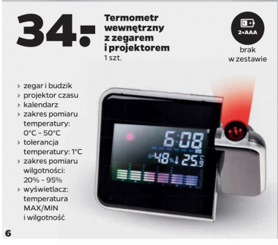 Termometr wewnętrzny z zegarem i projektorem promocja