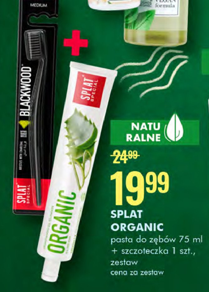 Pasta do zębów organic + szczoteczka do zębów blackwood Splat special promocja
