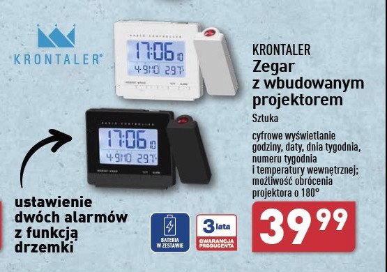 Zegar radiowy lcd z projektorem Krontaler promocja