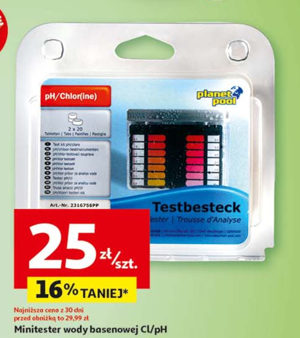 Tester wody basenowej mini cl/ph PLANET POOL promocja w Auchan