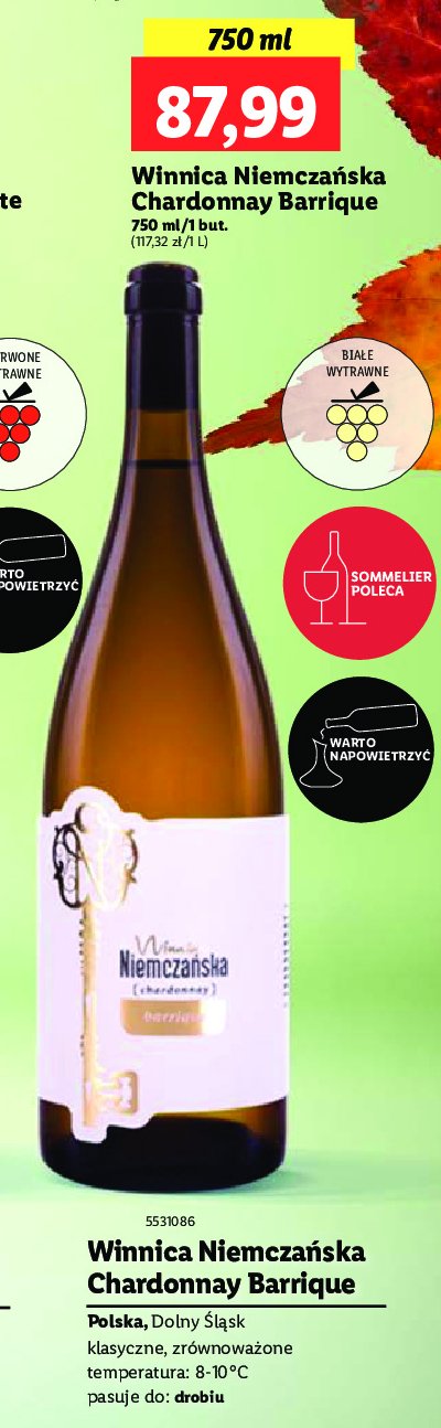 Wino WINNICA NIEMCZAŃSKA CHARDONNAY BARRIQUE promocja w Lidl