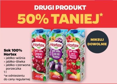 Sok 100% Hortex jabłko-śliwka drugi -50% taniej promocja w Netto