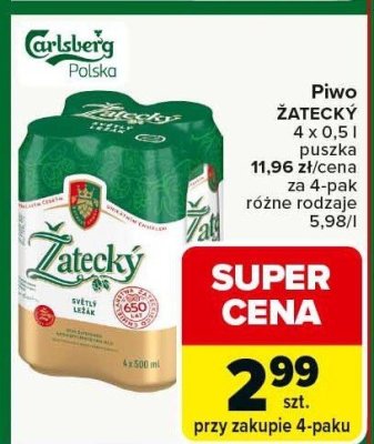 Piwo ŻATECKY 4 x 0,5 l puszka różne rodzaje promocja w Carrefour Market