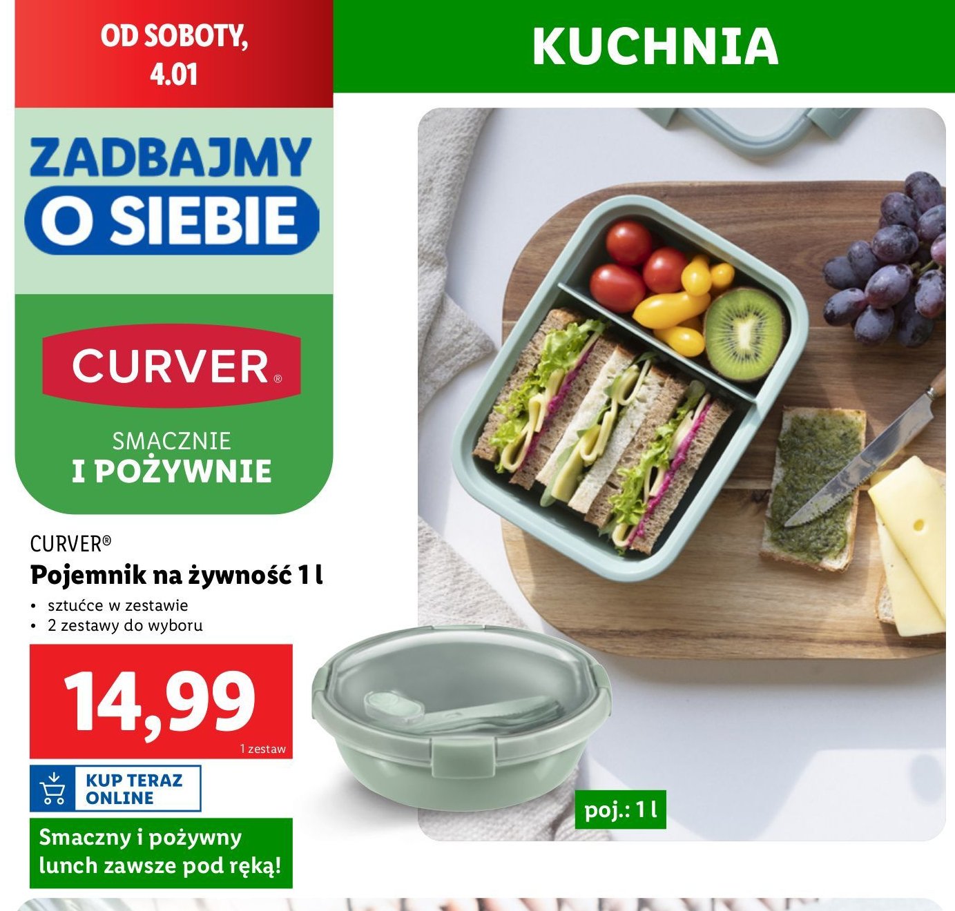 Pojemnik plastikowy do przechowywania żywności 1 l Curver promocja w Lidl