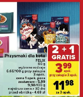 Karma dla kota łosoś-pstrąg Purina felix crispies promocja w Carrefour