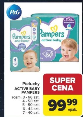 Pieluchy ACTIVE BABY PAMPERS różne rozmiary 3-66 szt. 5-50 szt. 6-44 szt. 7-40 szt. promocja w Carrefour
