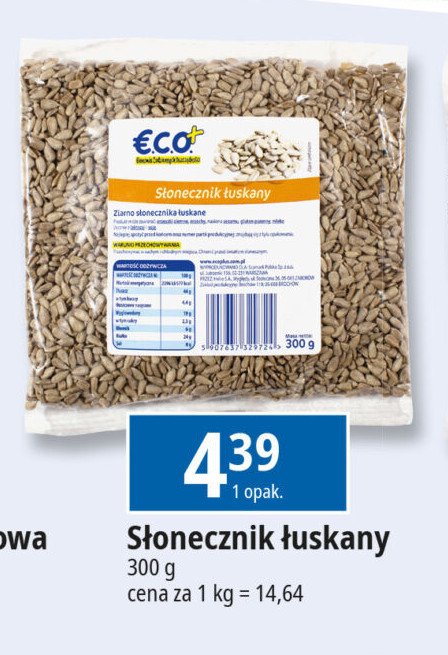 Słonecznik łuskany Eco+ promocja w Leclerc