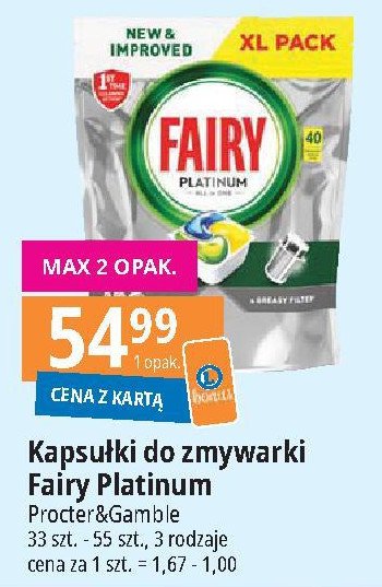 Fairy Platinum Plus All In One Kapsułki do Zmywarki Lemon 11 Sztuk