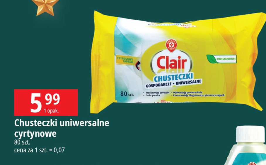 Chusteczki nawilżane cytrynowe Wiodąca marka clair promocja w Leclerc