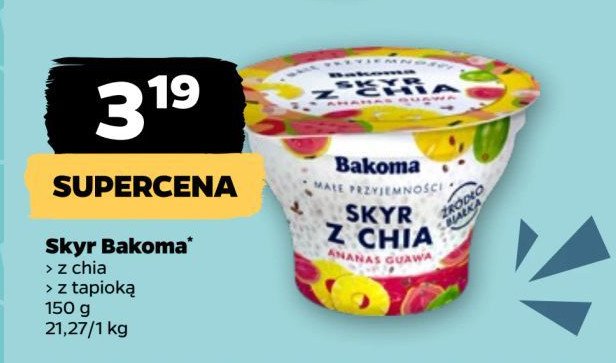 Jogurt z tapioką malina Bakoma skyr promocja w Netto