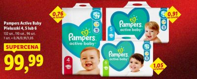 Pieluchy Pampers Active Baby 4, 5 lub 6 promocja w Lidl