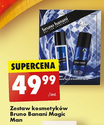 Zestaw w pudełku magic man: dezodorant 150 ml + perfumy 75 ml Bruno banani zestaw promocja w Biedronka