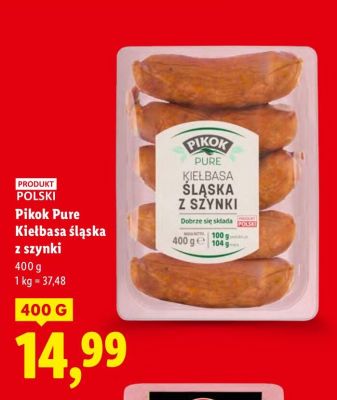 Kiełbasa Pikok Pure Kiełbasa śląska z szynki promocja w Lidl