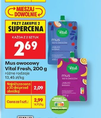 Mus owocowy Vital Fresh różne rodzaje jabłko-wiśnia, jabłko-banan promocja w Biedronka