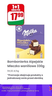 Bombonierka Alpejskie Mleczko waniliowe 330g promocja w Dino