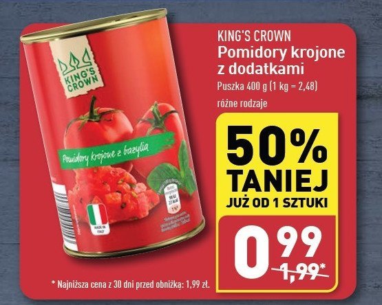 Pomidory krojone arrabbiata z bazylią King's crown (aldi) promocja