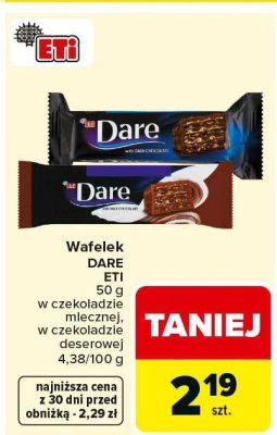 Wafelek Dare w czekoladzie mlecznej, w czekoladzie deserowej promocja w Carrefour