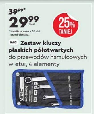 Zestaw kluczy płaskich półotwartych do przewodów hamulcowych promocja w Biedronka