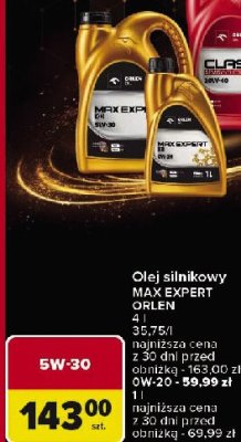 Olej syntetyczny max expert 5w30 Orlen platinum max promocja