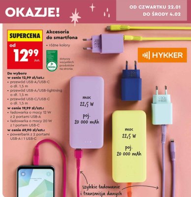 Akcesoria do smartfona HYKKER - przewód USB-A/USB-lightning promocja w Biedronka
