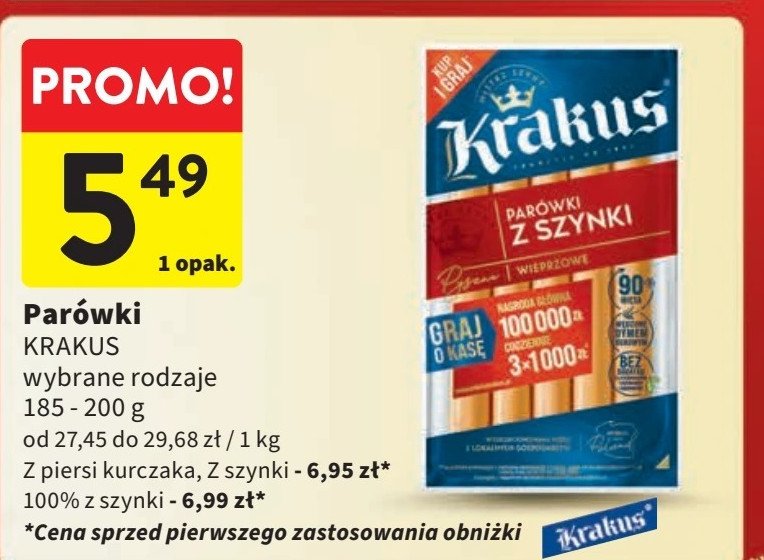 Parówki z szynki dobre z natury Krakus animex promocja