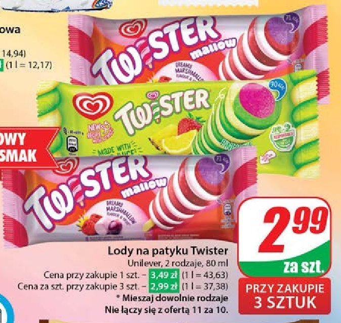 Lód mallow Algida twister promocja w Dino