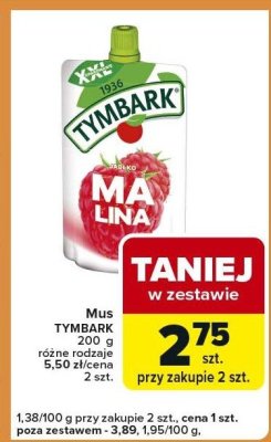 Mus TYMBARK MALINA 200 g różne rodzaje promocja w Carrefour Express